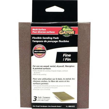 GATOR 4643 Sanding Pad, 512 in L, 412 in W, 180 Grit, Fine, Aluminum Oxide Abrasive 4643GA